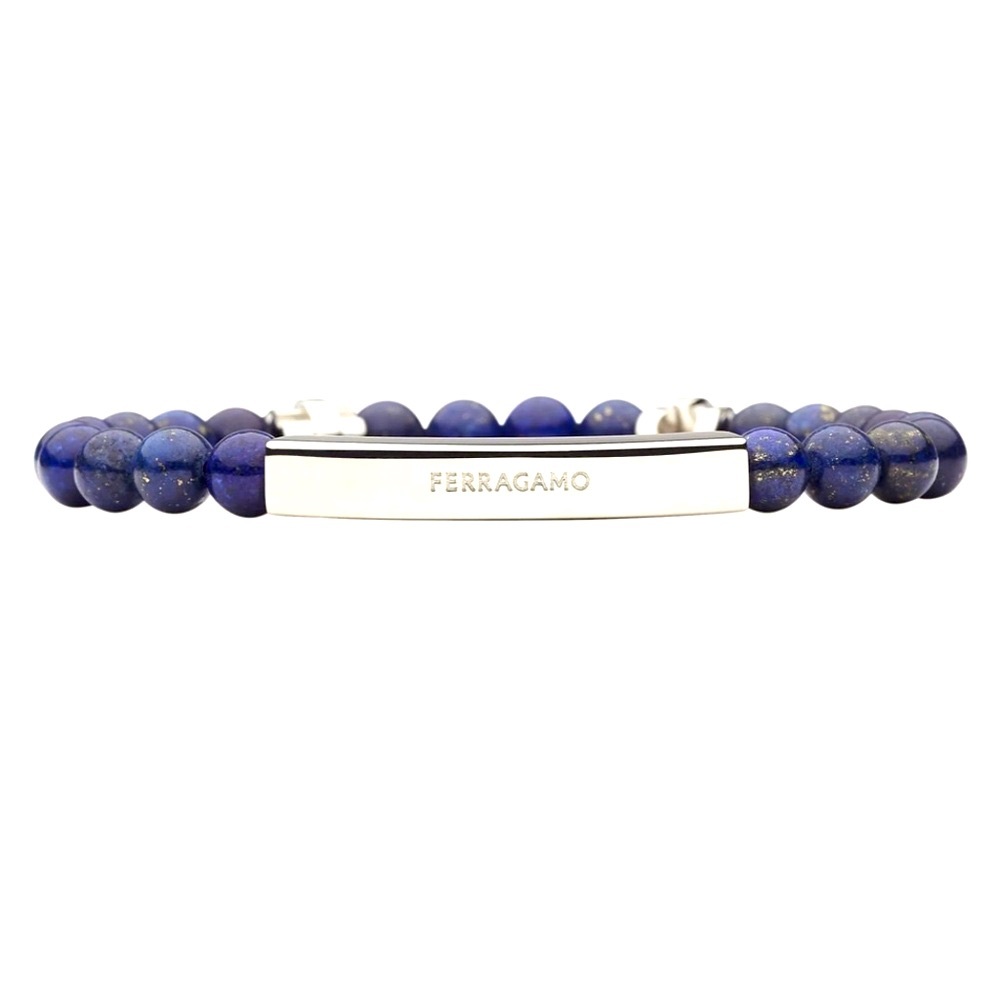 Salvatore Ferragamo Navy Beaded Bracelet with Silver Accent